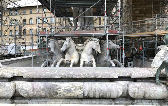 Marble horses at Neptune's Fountain in Florence